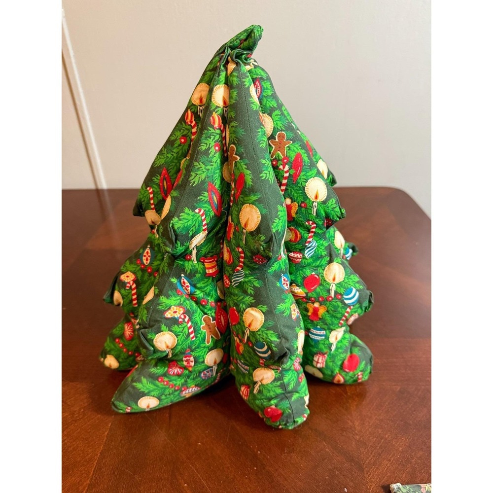 Vintage Handmade Stuffed Fabric Christmas Tree 13" Retro Calico Holiday Decor‎
